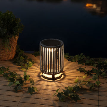 Sawara Modern Minimalist Faux Rattan Integrated Indoor/Outdoor LED Solar Powered Lantern